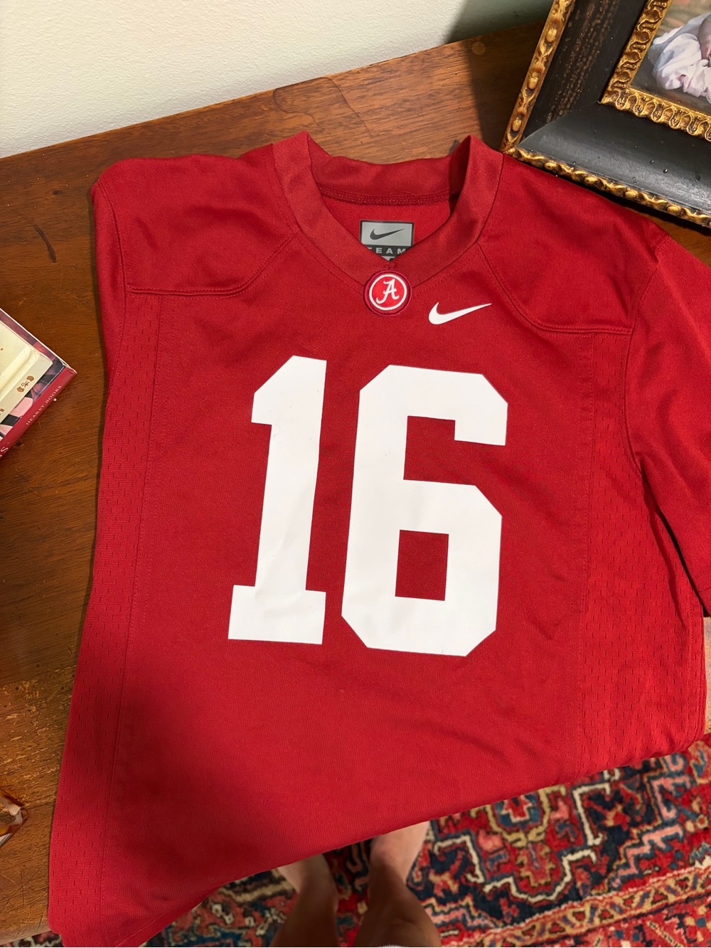 Alabama Nike Kids Crimson Red Football Jersey with White 16